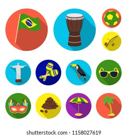 Country Brazil flat icons in set collection for design. Travel and attractions Brazil vector symbol stock web illustration.