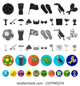 Country Brazil flat icons in set collection for design. Travel and attractions Brazil vector symbol stock web illustration.