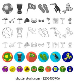 Country Brazil flat icons in set collection for design. Travel and attractions Brazil vector symbol stock web illustration.
