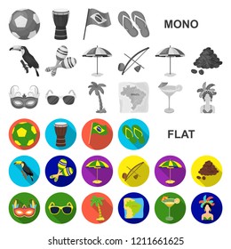 Country Brazil flat icons in set collection for design. Travel and attractions Brazil vector symbol stock web illustration.