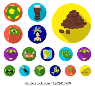 Country Brazil flat icons in set collection for design. Travel and attractions Brazil vector symbol stock web illustration.