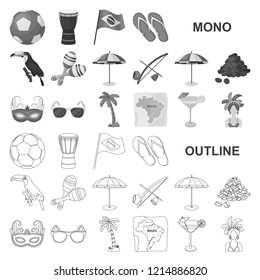 Country Brazil monochrom icons in set collection for design. Travel and attractions Brazil vector symbol stock web illustration.