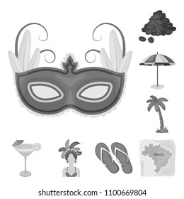 Country Brazil monochrome icons in set collection for design. Travel and attractions Brazil vector symbol stock web illustration.