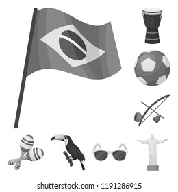 Country Brazil monochrome icons in set collection for design. Travel and attractions Brazil vector symbol stock web illustration.