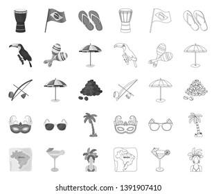 Country Brazil mono,outline icons in set collection for design. Travel and attractions Brazil vector symbol stock web illustration.