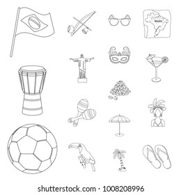 Country Brazil outline icons in set collection for design. Travel and attractions Brazil vector symbol stock web illustration.