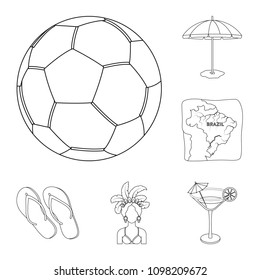 Country Brazil outline icons in set collection for design. Travel and attractions Brazil vector symbol stock web illustration.