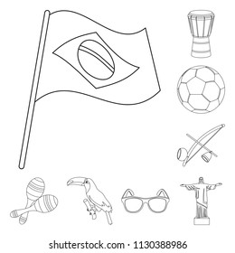 Country Brazil outline icons in set collection for design. Travel and attractions Brazil vector symbol stock web illustration.