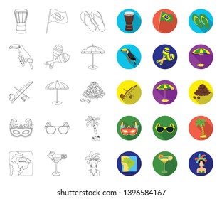 Country Brazil outline,flat icons in set collection  design. Travel and attractions Brazil vector symbol stock web illustration.