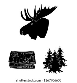 Country Canada black icons in set collection for design. Canada and landmark vector symbol stock web illustration.