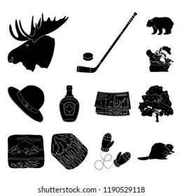 Country Canada black icons in set collection for design. Canada and landmark vector symbol stock web illustration.