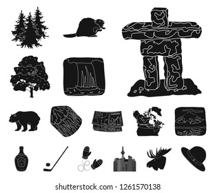 Country Canada black icons in set collection for design. Canada and landmark vector symbol stock web illustration.