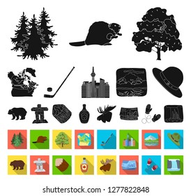 Country Canada black,flat icons in set collection for design. Canada and landmark vector symbol stock web illustration.