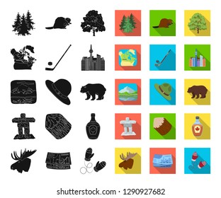 Country Canada black,flat icons in set collection for design. Canada and landmark vector symbol stock web illustration.