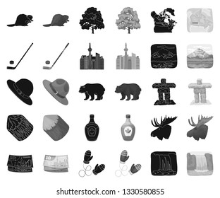 Country Canada black,monochrome icons in set collection for design. Canada and landmark vector symbol stock web illustration.