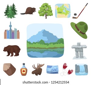 Country Canada cartoon icons in set collection for design. Canada and landmark vector symbol stock web illustration.