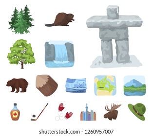 Country Canada cartoon icons in set collection for design. Canada and landmark vector symbol stock web illustration.