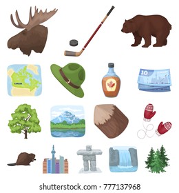 Country Canada cartoon icons in set collection for design. Canada and landmark vector symbol stock web illustration.