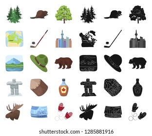 Country Canada cartoon,black icons in set collection for design. Canada and landmark vector symbol stock web illustration.