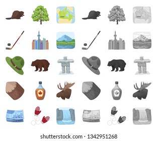 Country Canada cartoon,mono icons in set collection for design. Canada and landmark vector symbol stock web illustration.