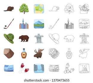Country Canada cartoon,outline icons in set collection for design. Canada and landmark vector symbol stock web illustration.