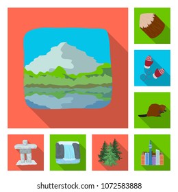 Country Canada flat icons in set collection for design. Canada and landmark vector symbol stock web illustration.