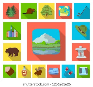 Country Canada flat icons in set collection for design. Canada and landmark vector symbol stock web illustration.