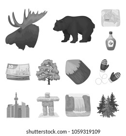 Country Canada monochrome icons in set collection for design. Canada and landmark vector symbol stock web illustration.