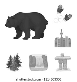 Country Canada monochrome icons in set collection for design. Canada and landmark vector symbol stock web illustration.