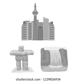 Country Canada monochrome icons in set collection for design. Canada and landmark vector symbol stock web illustration.
