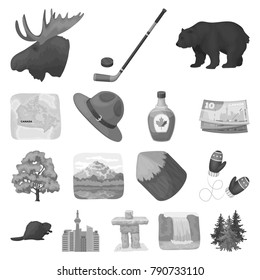 Country Canada monochrome icons in set collection for design. Canada and landmark vector symbol stock web illustration.