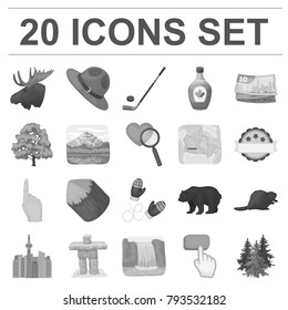 Country Canada monochrome icons in set collection for design. Canada and landmark vector symbol stock web illustration.