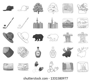 Country Canada monochrome,outline icons in set collection for design. Canada and landmark vector symbol stock web illustration.