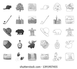 Country Canada mono,outline icons in set collection for design. Canada and landmark vector symbol stock web illustration.