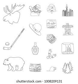 Country Canada outline icons in set collection for design. Canada and landmark vector symbol stock web illustration.