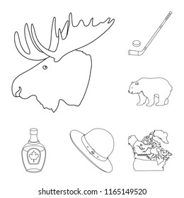 Country Canada outline icons in set collection for design. Canada and landmark vector symbol stock web illustration.