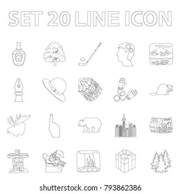 Country Canada outline icons in set collection for design. Canada and landmark vector symbol stock web illustration.