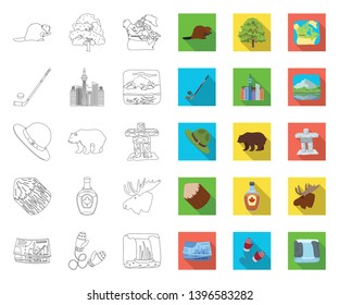 Country Canada outline,flat icons in set collection  design. Canada and landmark vector symbol stock web illustration.