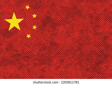 Country china flag with rough dotted grunge textured, vector illustration