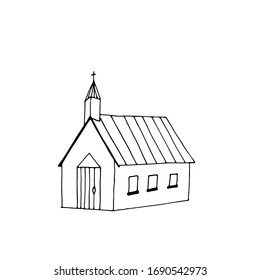 Country Church illustration. Islam religion Outline stock vector sketch, isolated on white background