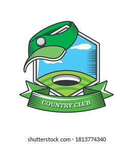 country club label with shield and golf hole vector illustration design