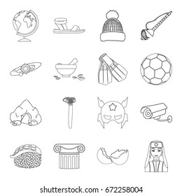 Country, crop, maintenance and other web icon in outline style.Medicine, game, building icons in set collection.