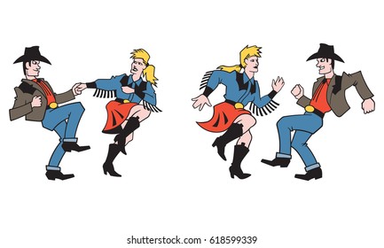 Country Dancers Vector Design.
Set of two illustrations of a pair of country dancers in different poses.