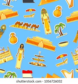 Country Egypt travel vacation guide of goods, places and features. Set of architecture, people, culture, icons background concept. Infographics template seamless pattern