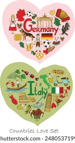 Country elements with heart shape vector