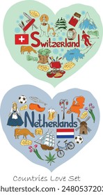 Country elements with heart shape vector