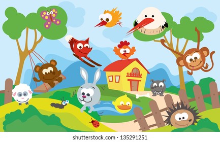 Country farm with all kind of animals