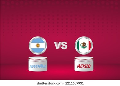 Country Flag Background Argentina vs Mexico, 2022 world Football Championship in Qatar. Group Phase Match. Posters, Brochures, vector backgrounds.