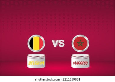 Country Flag Background Belgium vs Marocco, 2022 world Football Championship in Qatar. Group Phase Match. Posters, Brochures, vector backgrounds.