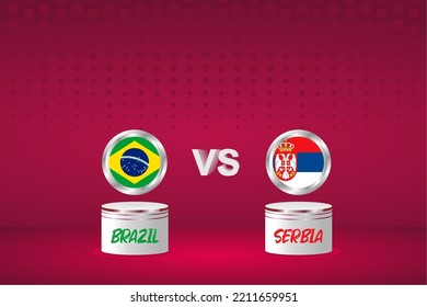 Country Flag Background Brazil vs Serbia, 2022 world Football Championship in Qatar. Group Phase Match. Posters, Brochures, vector backgrounds.